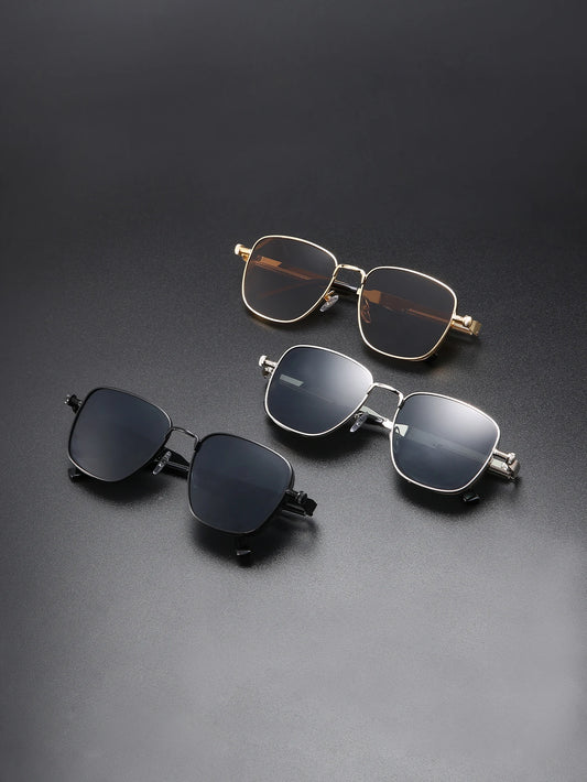 RBB Vintage Steampunk Square Metal Frame Sunglasses – Full-Rim Decorative Eyewear for Men & Women