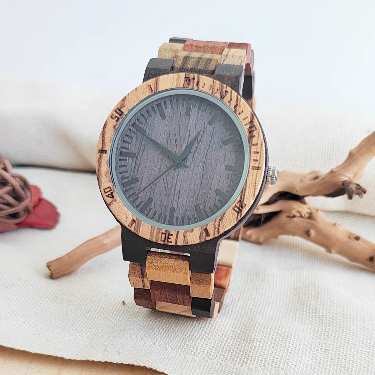 RBB Personalized Wooden Quartz Watch – Unisex Leather Strap, Custom Engraving, Gift-Ready