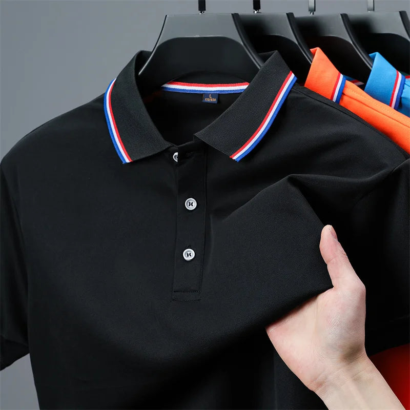 RBB 2025 Men’s Casual Solid Color Polo Shirt – Short Sleeve, Summer Fashionable & Comfortable Versatile Top