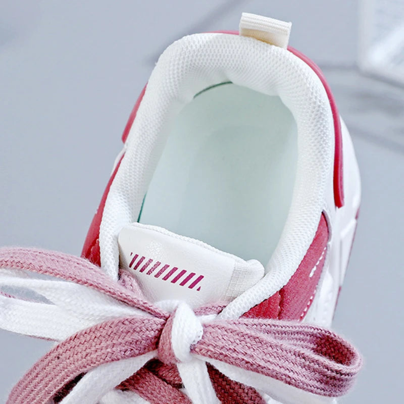 Women’s Platform Sneakers – Autumn 2025, White Breathable Non-Slip Lace-Up Casual Shoes