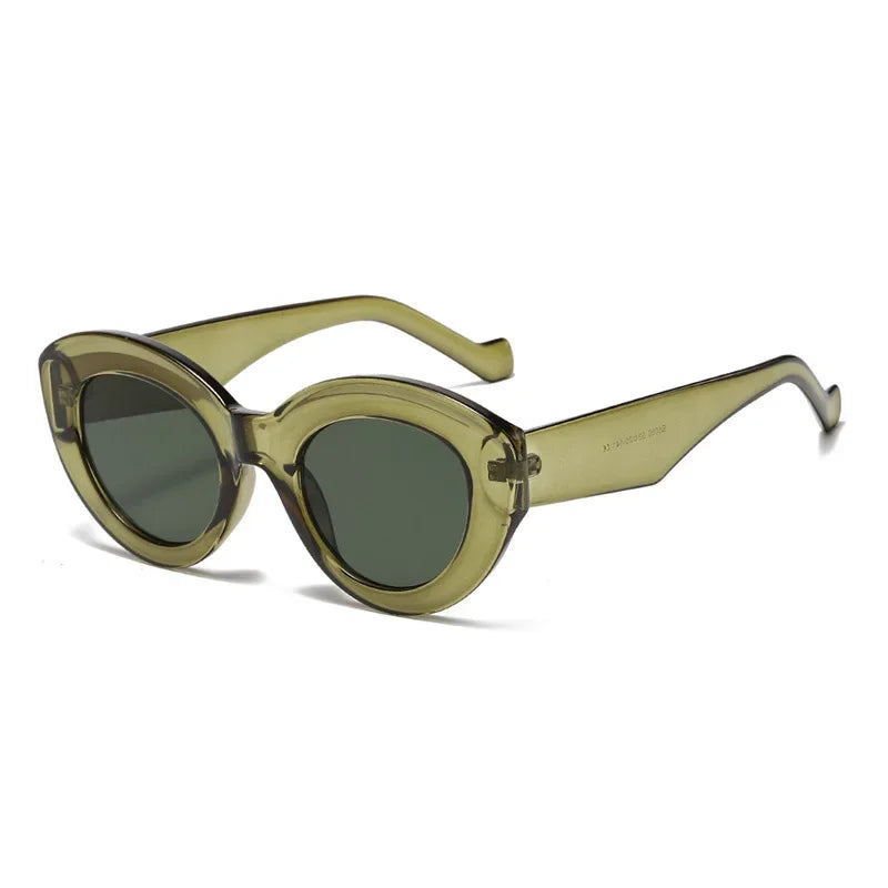 RBB Oversized Cat Eye Sunglasses – Green Striped Retro UV400 Shades