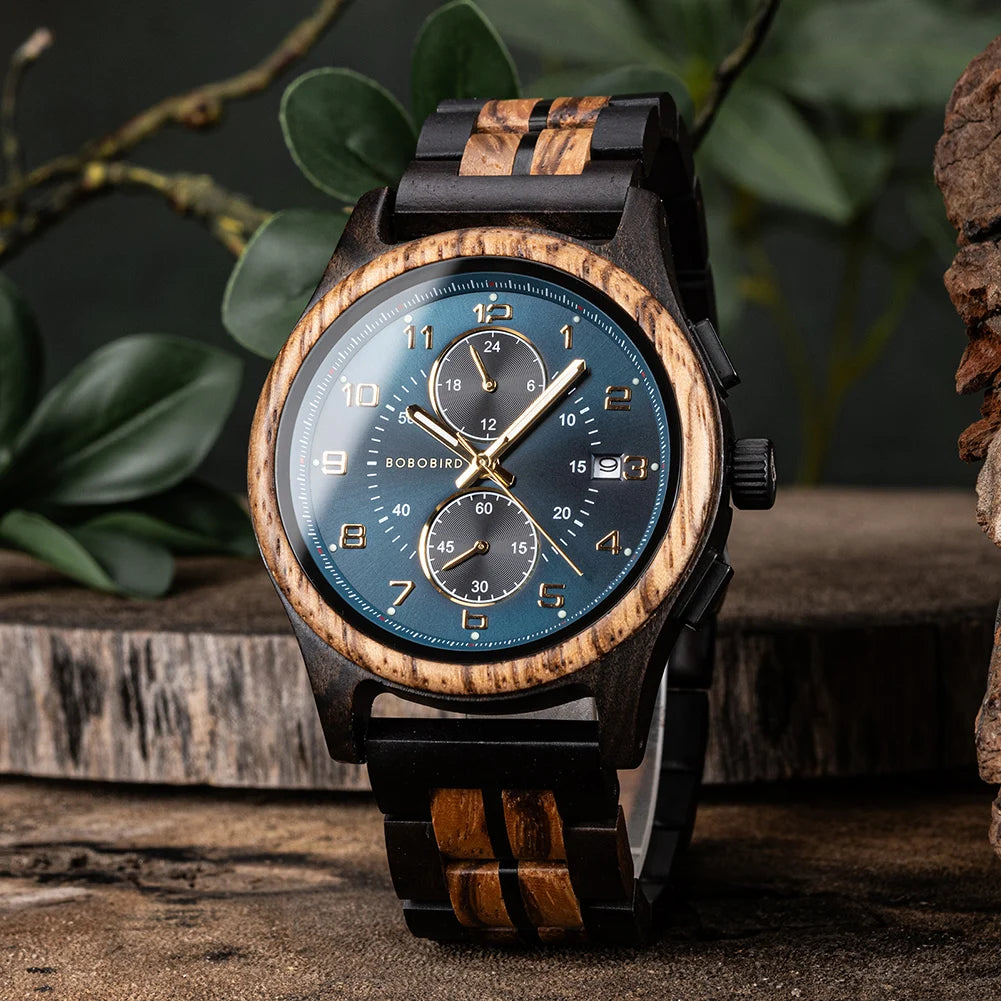 RBB Wooden Chronograph Watch for Men – Luminous Hands, Natural Wood Design, Anniversary Gift