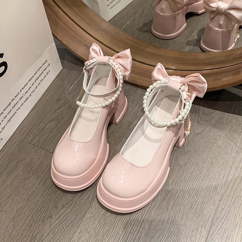 RBB Pearl Buckle Mary Jane High Heels for Women – Elegant Business & Banquet Shoes for Spring/Summer Skirt Outfits