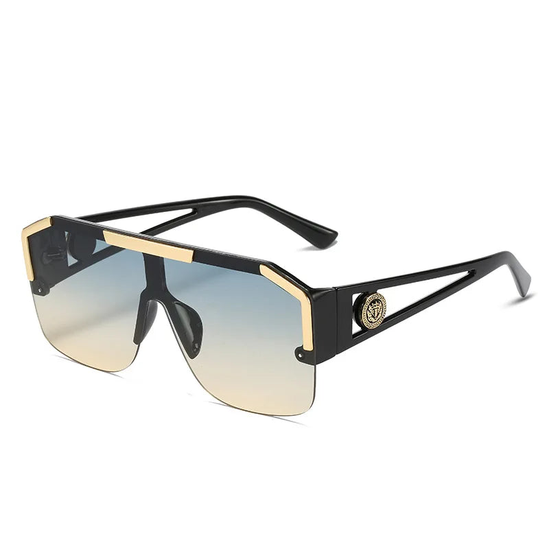 RBB Women's Flat Top One-Piece Sunglasses – Oversized Half Frame with Lion Head Detail | UV400 Big Sun Shades