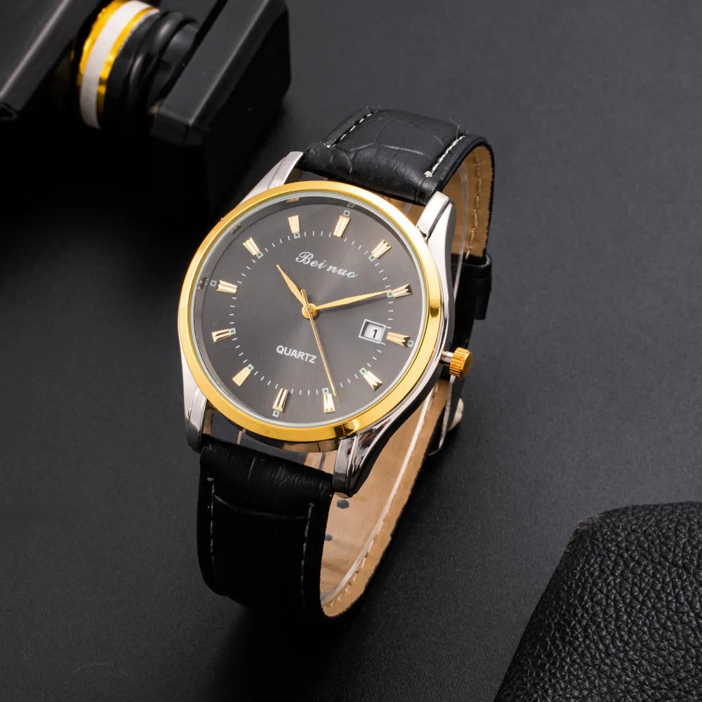 RBB Men’s Luxury Quartz Watch – Fashion Casual Leather Strap with Calendar