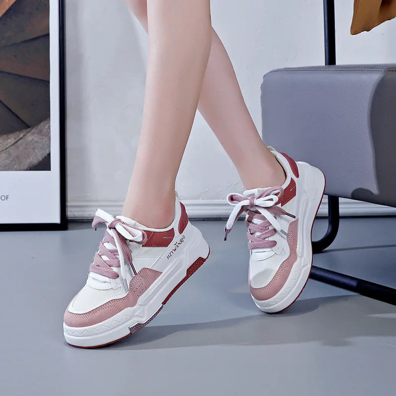 Women’s Platform Sneakers – Autumn 2025, White Breathable Non-Slip Lace-Up Casual Shoes