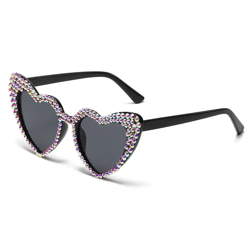 RBB Luxury Diamond Frame Heart Shape Sunglasses – Large UV400 Protection for Women