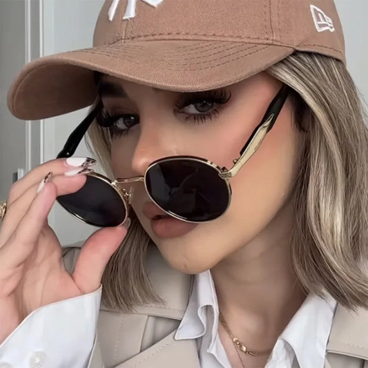 RBB Street Photography Round Metal Sunglasses – Trendy UV Anti-Retro Eyewear for Women
