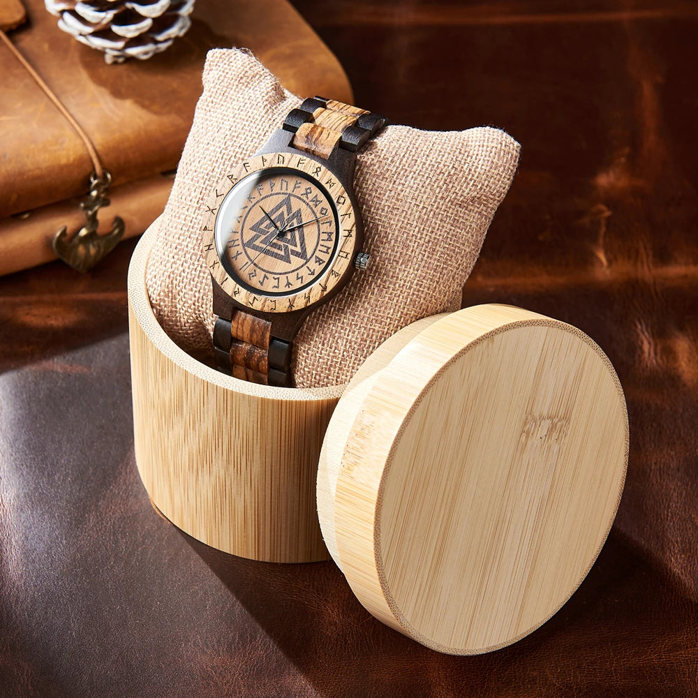 RBB Viking Wooden Wristwatch for Men – Vintage Style with Quartz Movement | Customizable