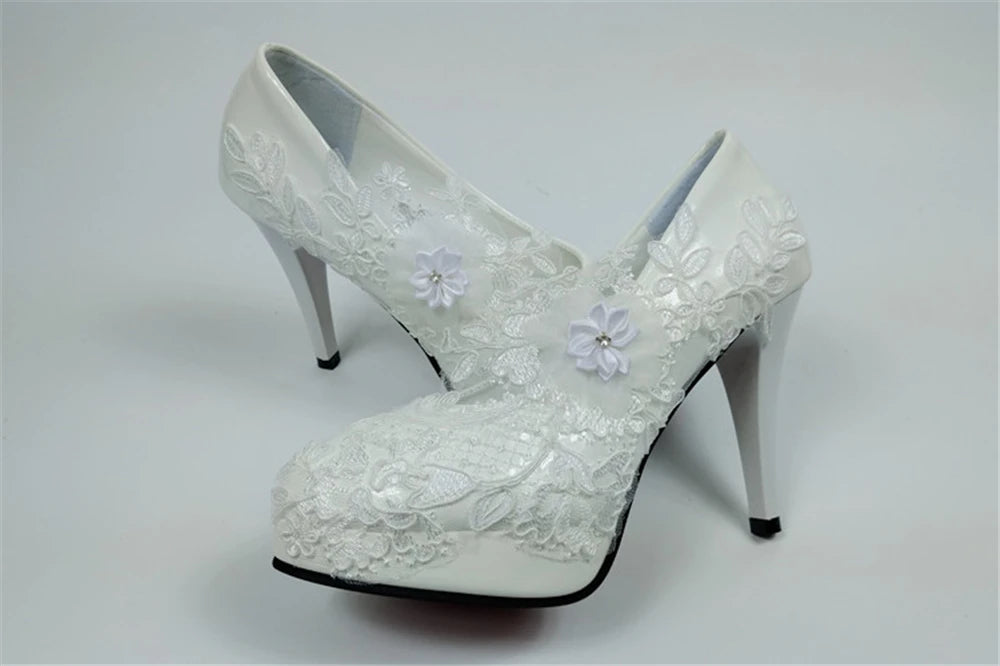 RBB Spring New Round-Toe Waterproof Platform Lace Rhinestone Low-Heel Wedding Shoes – Thin High-Heeled Dress Shoes