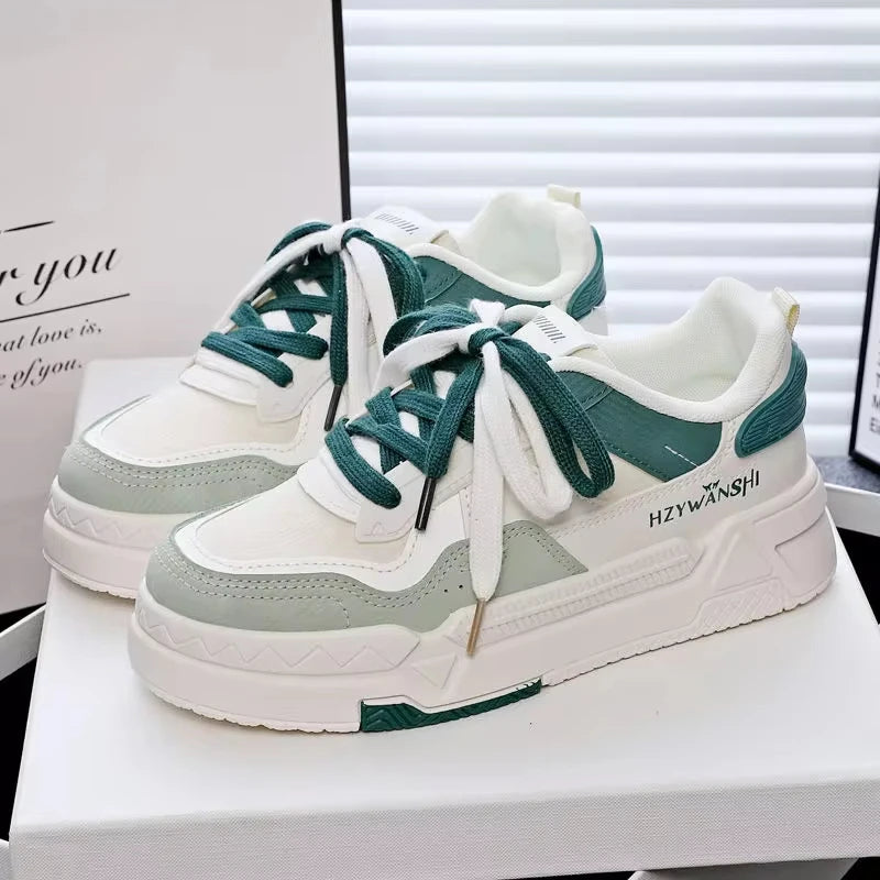 Women’s Platform Sneakers – Autumn 2025, White Breathable Non-Slip Lace-Up Casual Shoes