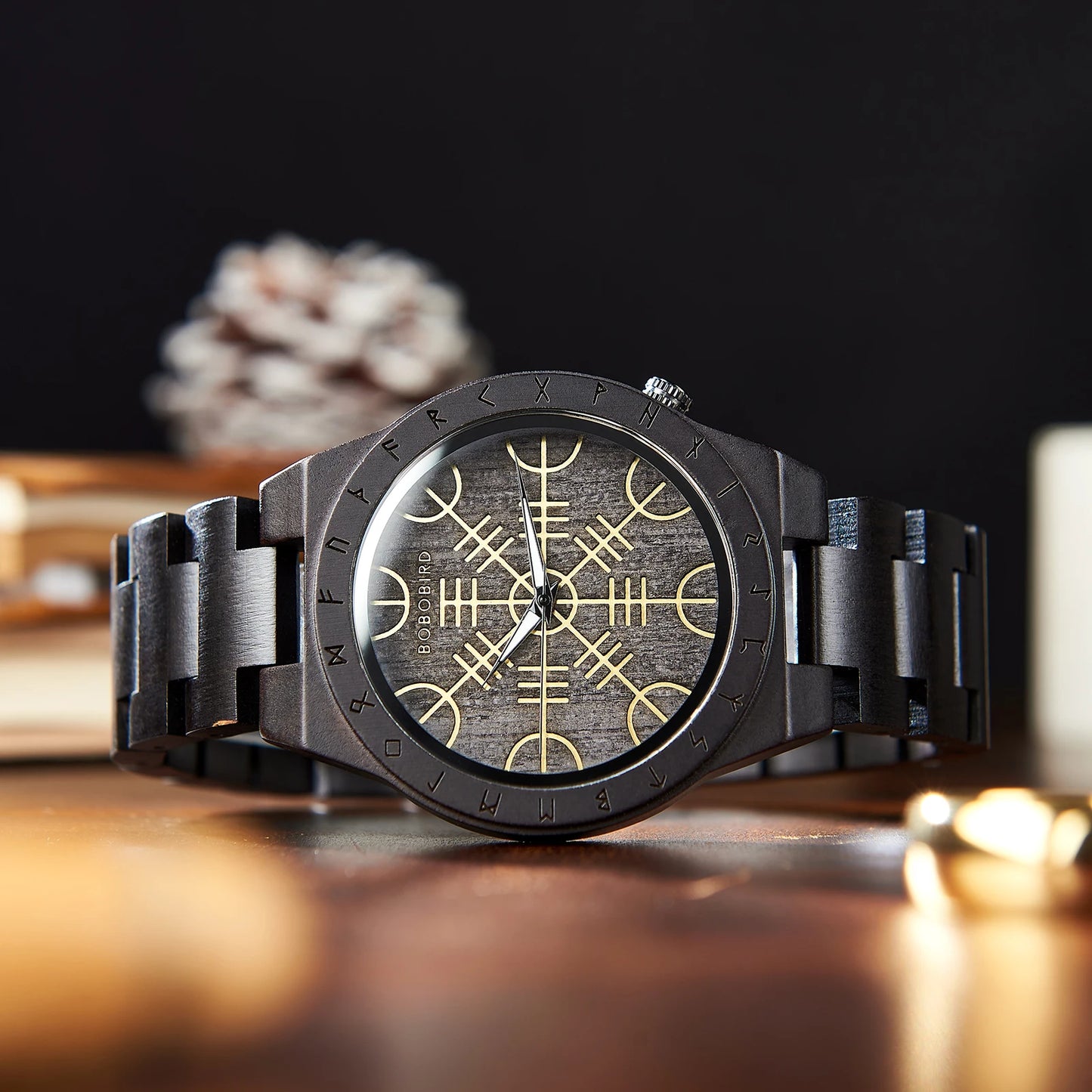 RBB Viking Wooden Wristwatch for Men – Vintage Style with Quartz Movement | Customizable