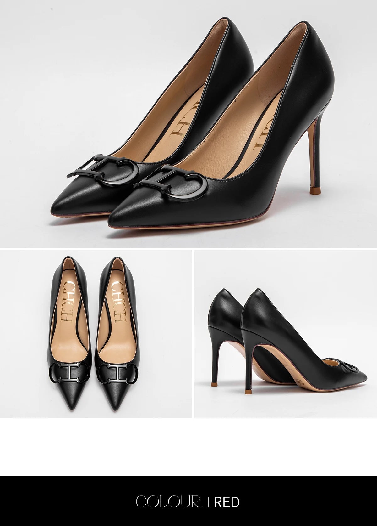 RBB Women’s 9cm High Heels – Pointed Toe with Metal Buckle