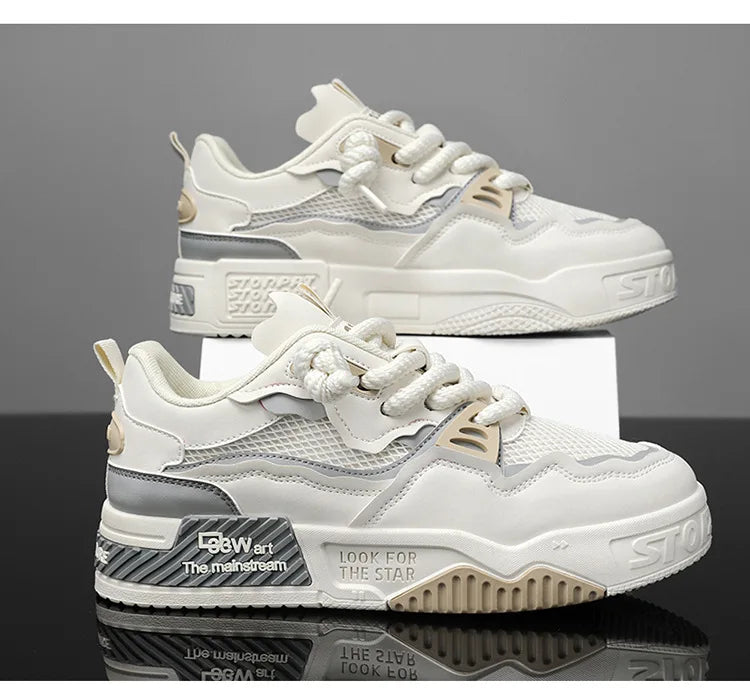 2025 Men’s Large-Size All-Season Soft Sole White Sneakers – Versatile Fashion Sports Shoes