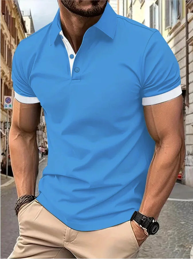 RBB Men’s Short Sleeve Color Matching Fashion Lapel Shirt – Stylish Casual Summer Top