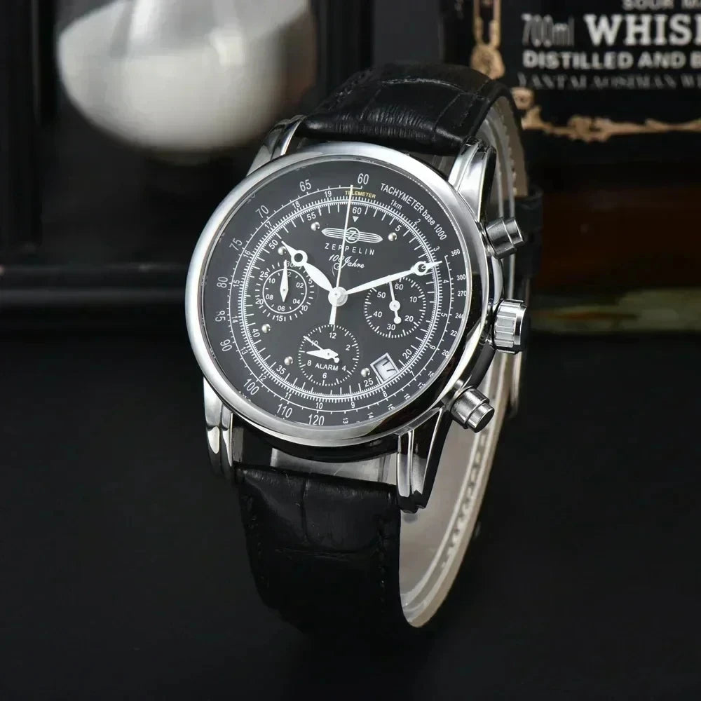 RBB Men's Luxury Quartz Watch – Leather Strap, Retro Airship-Inspired Design