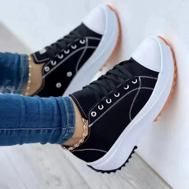 Women's Canvas Low-Top Casual Shoes | Lightweight, Solid Color, Round Toe | Large Sizes Available