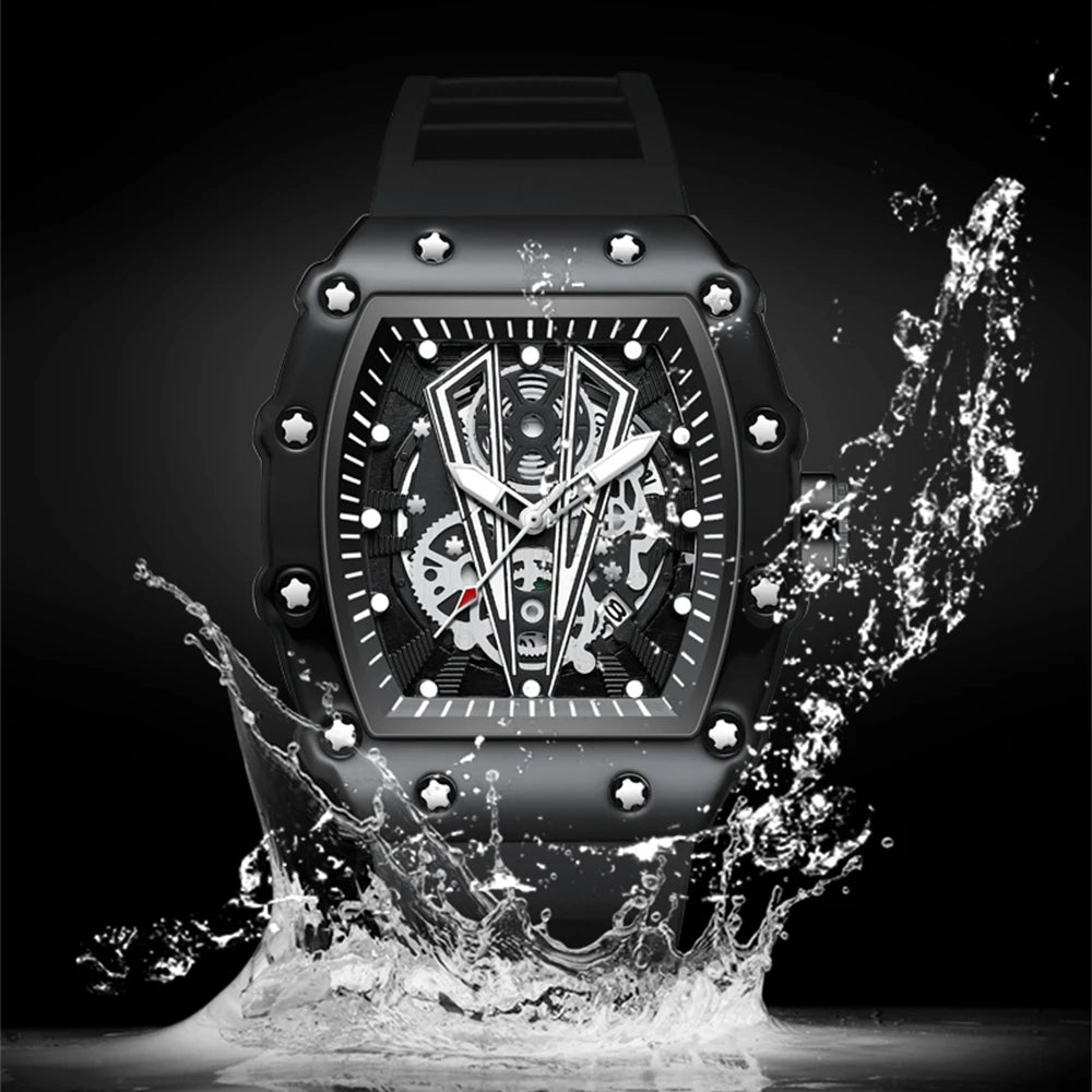 RBB Men's Luxury Sports Watch – Green Dial, Hollow Design, 2024 Quartz Steel Wristwatch