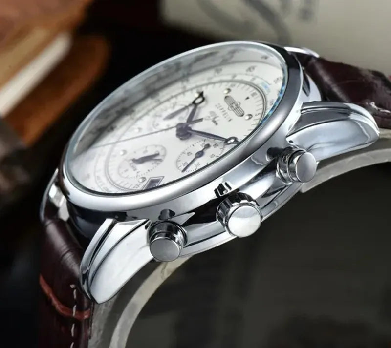 RBB Men's Luxury Quartz Watch – Leather Strap, Retro Airship-Inspired Design