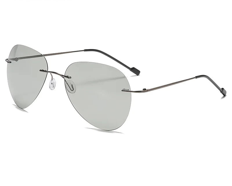 RBB Rimless Polarized Photochromic Sunglasses | Ultra-Light Titanium Driving Glasses for Men – Day & Night Vision