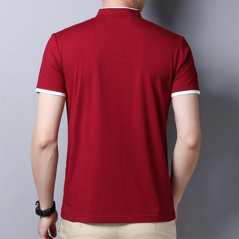 RBB 2025 Men’s Casual Fashion Stand-Up Collar Polo – Solid Color, Short Sleeve, Summer Versatile & Comfortable Top