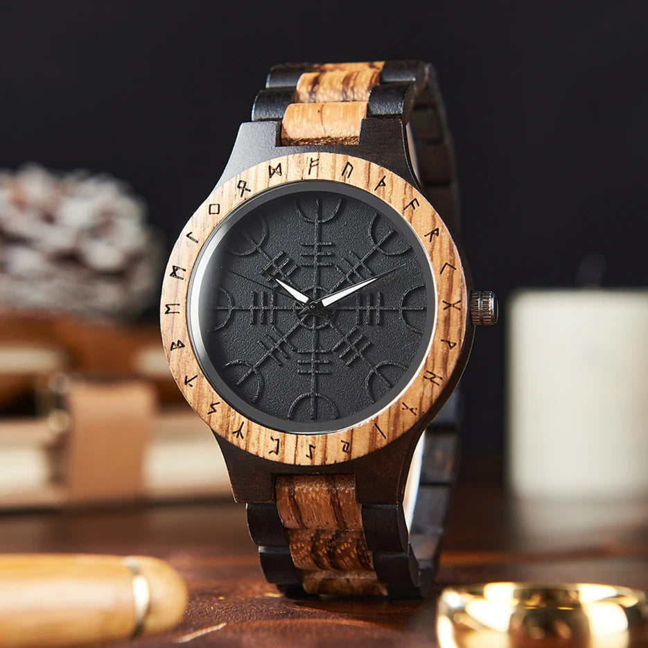 RBB Viking Wooden Wristwatch for Men – Vintage Style with Quartz Movement | Customizable