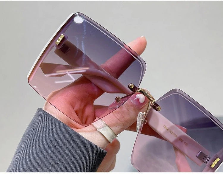 RBB Vintage Rimless Square Sunglasses for Women – Gradient Mirror Lens, Classic Retro Style