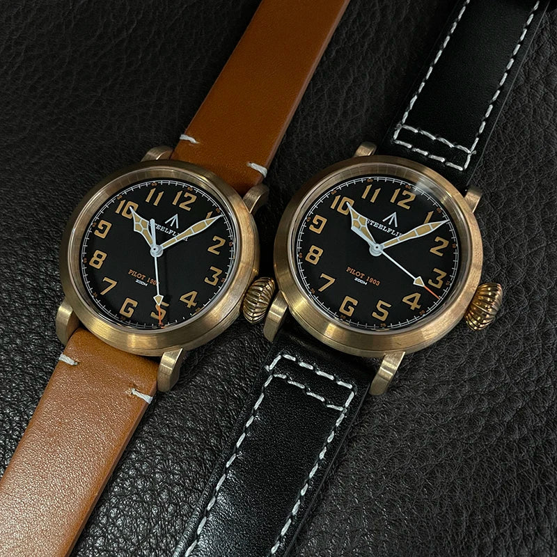 RBB 40mm Men's Bronze Pilot Quartz Wristwatch – 20ATM Waterproof, Luminous, Sapphire