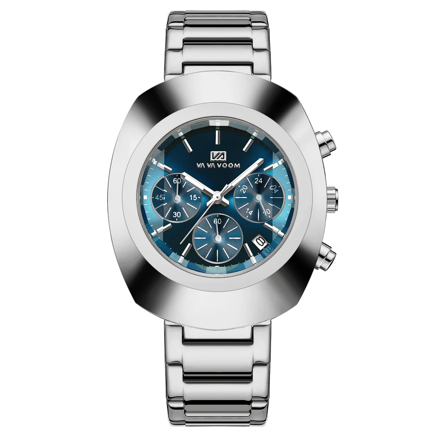 RBB Men's Multifunctional Quartz Watch – Blue & Gold Oval Dial with Stainless Steel Strap