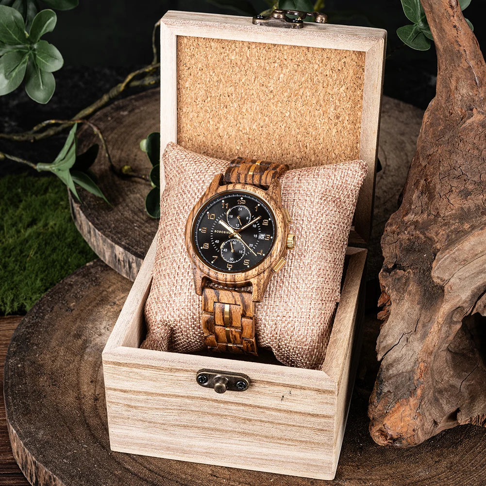 RBB Wooden Chronograph Watch for Men – Luminous Hands, Natural Wood Design, Anniversary Gift