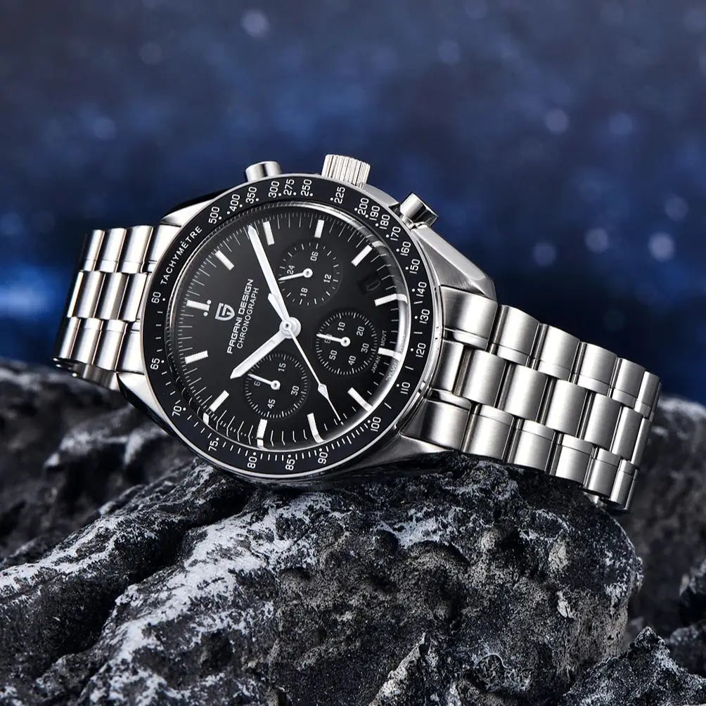 RBB PD-2024 Men’s Luxury Quartz Chronograph – Sapphire Glass, Auto Date, Speed Timer, Stainless Steel Wristwatch