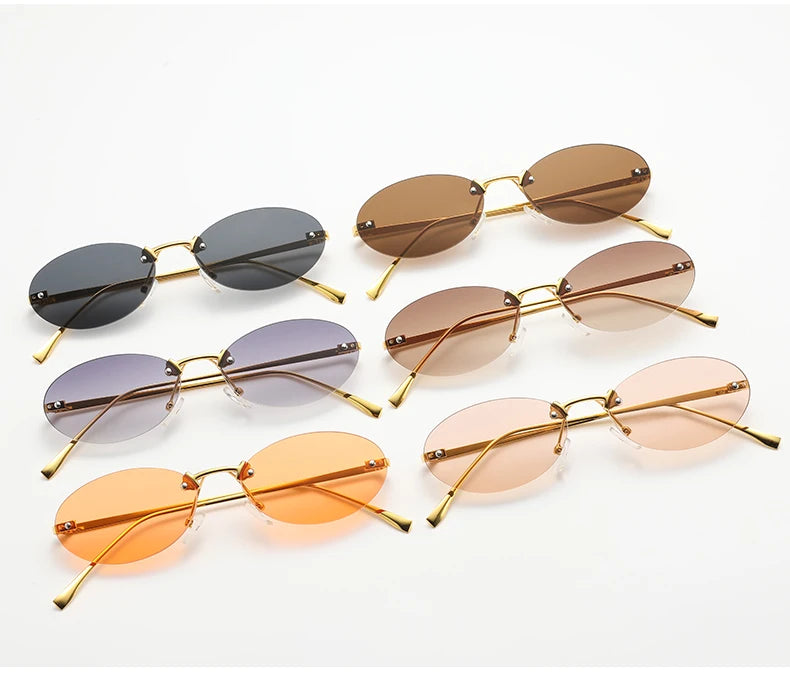 RBB Rimless Oval Punk Sunglasses – UV400 Frameless Metal Shades for Men & Women