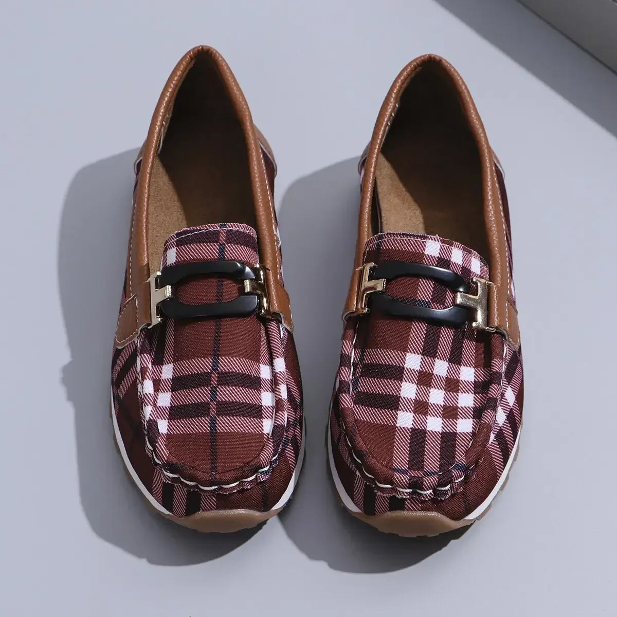 Women’s Plaid Canvas Loafers – Slip-On Casual Non-Slip Walking Shoes