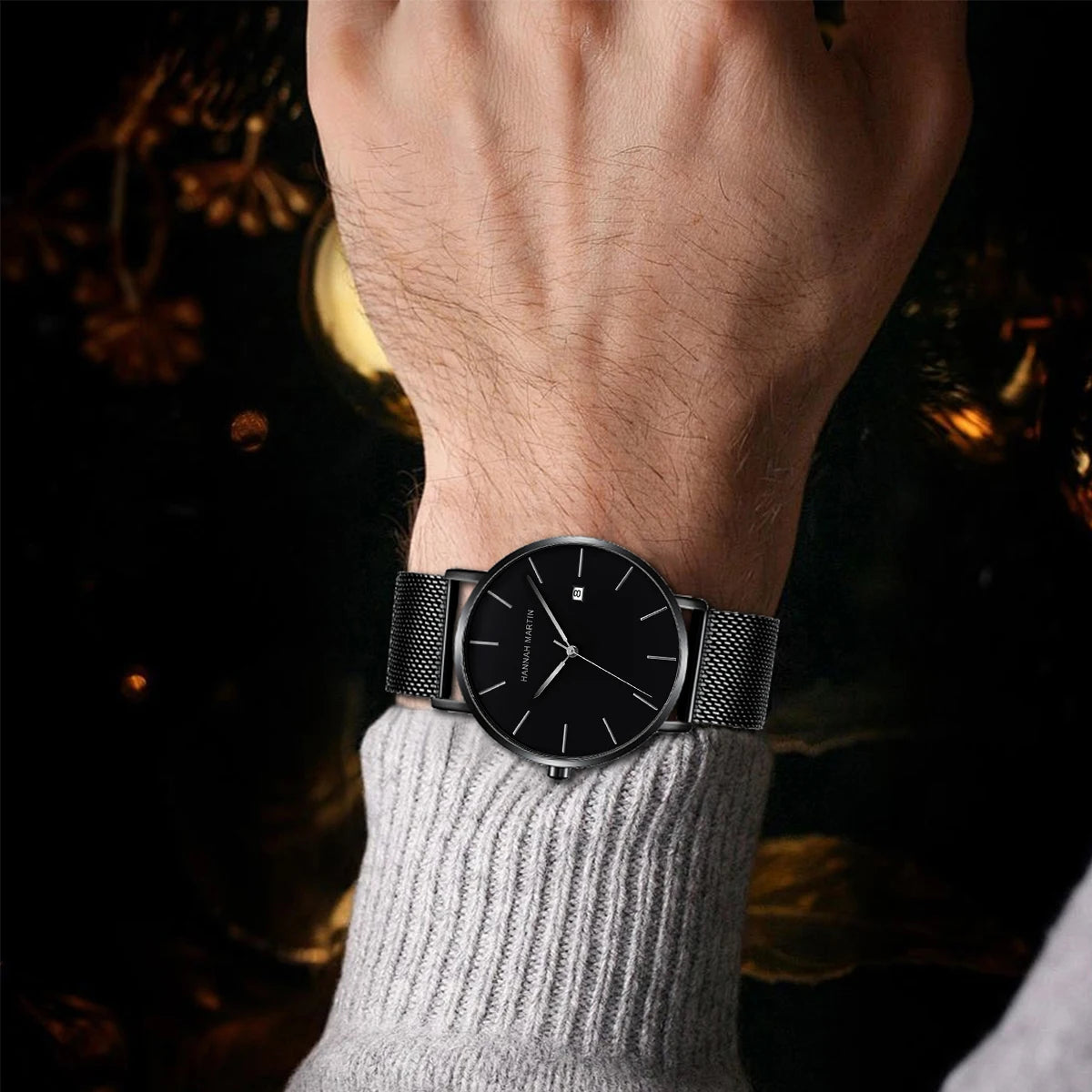 RBB Classic Bauhaus Men's Ultra-Thin Quartz Watch – Dark Blue Dial, Stainless Steel, Waterproof, Calendar Function