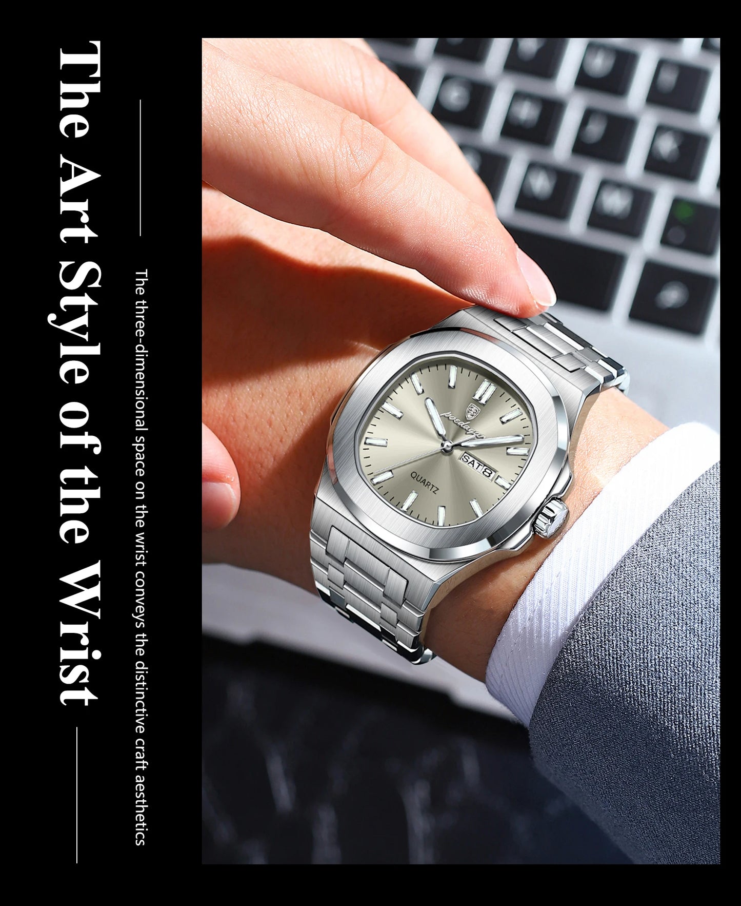 RBB Original Men's Quartz Watch – Waterproof Luminous Week & Date Stainless Steel Business Timepiece