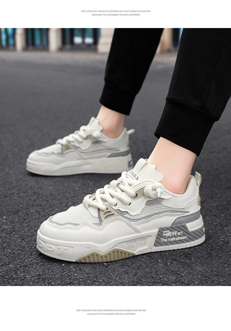 2025 Men’s Large-Size All-Season Soft Sole White Sneakers – Versatile Fashion Sports Shoes