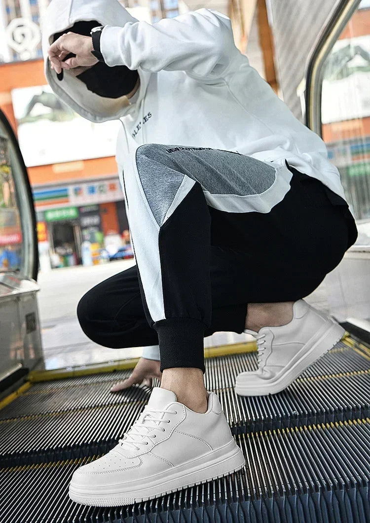 PDEP Men's 10cm Elevator Sneakers – White Leather, Sport Style