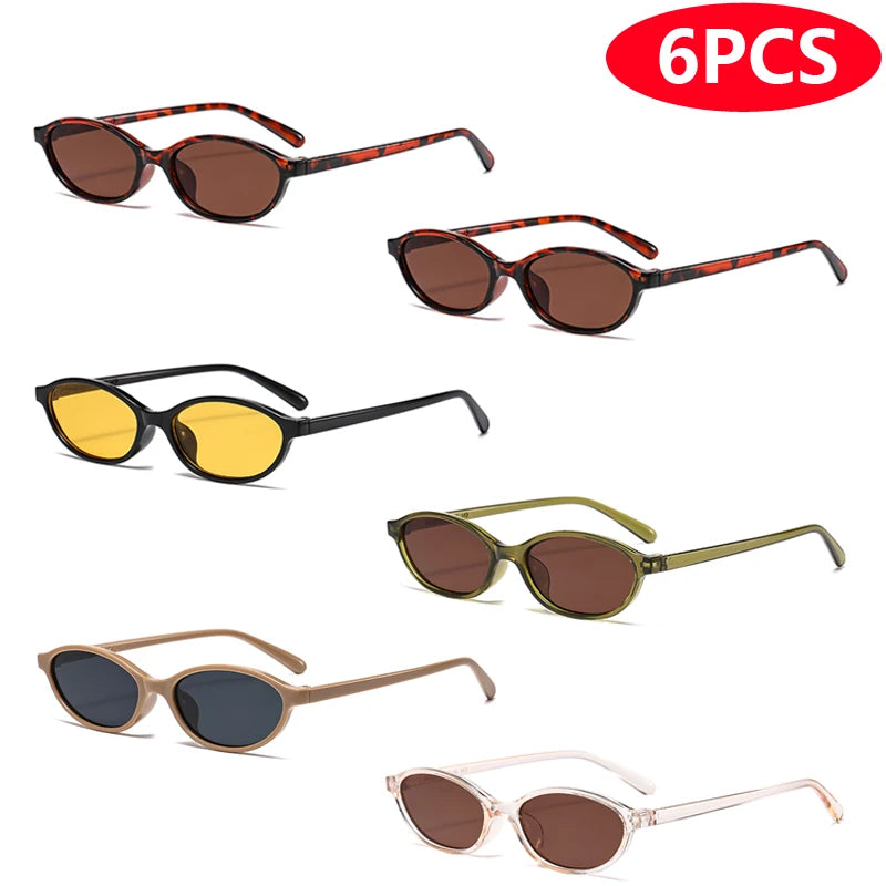 RBB Retro Elliptical Sunglasses Set – 4pcs/6pcs | Unisex Small Frame Fashion Eyewear