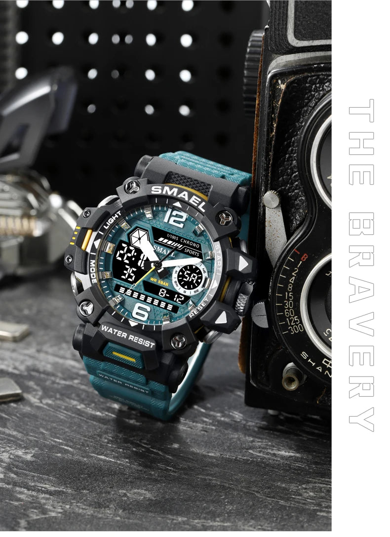 RBB Men’s Digital Sports Watch – 50M Waterproof, Dual Display, LED Quartz