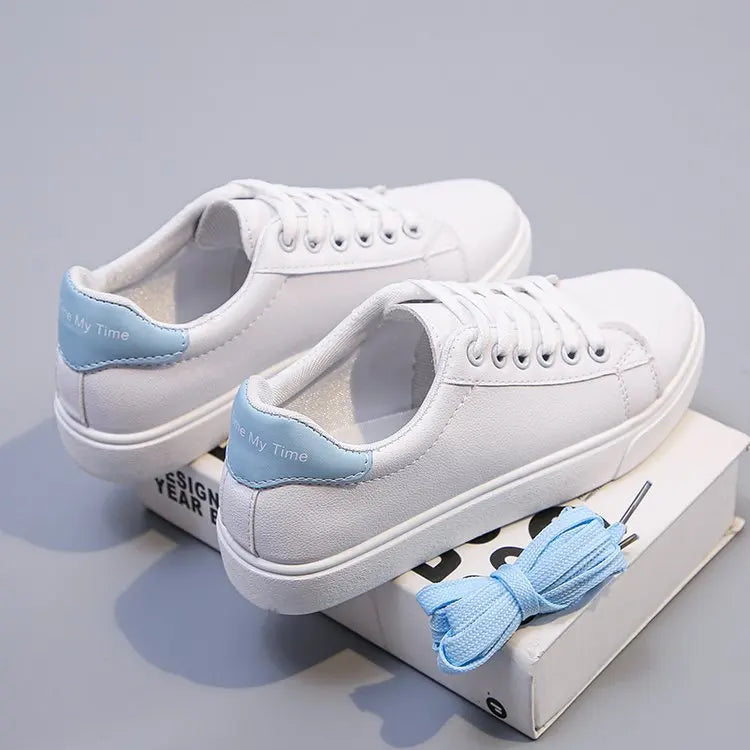 Women’s PU Leather Vulcanized Platform Sneakers – Classic White Casual Shoes