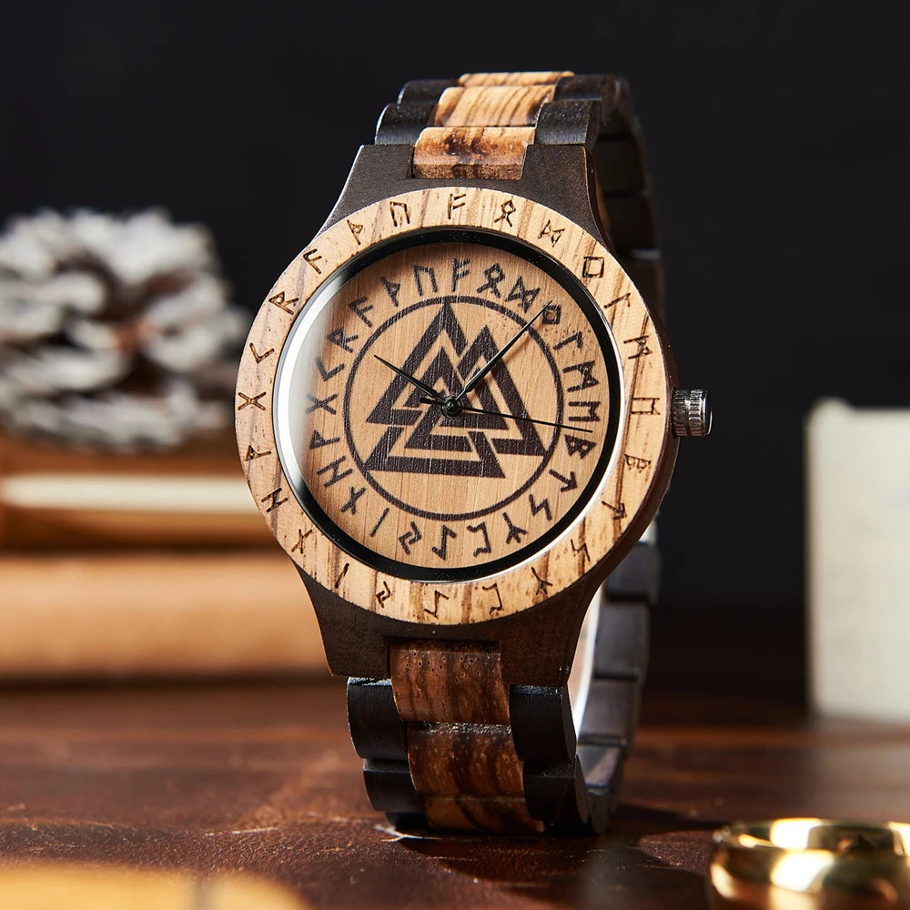 RBB Viking Wooden Wristwatch for Men – Vintage Style with Quartz Movement | Customizable