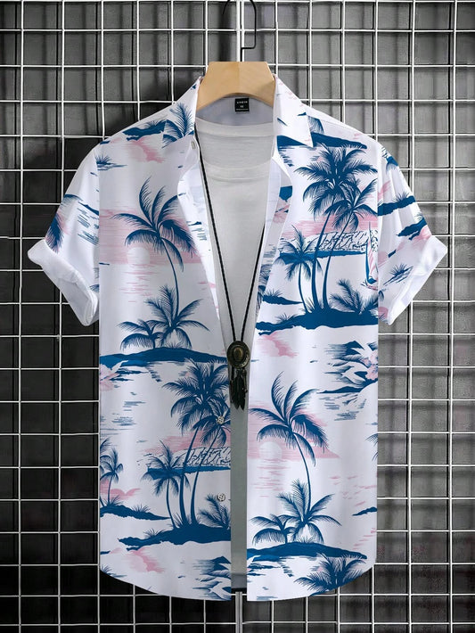 RBB Men’s Coconut Tree Print Shirt – Casual Summer Button-Down