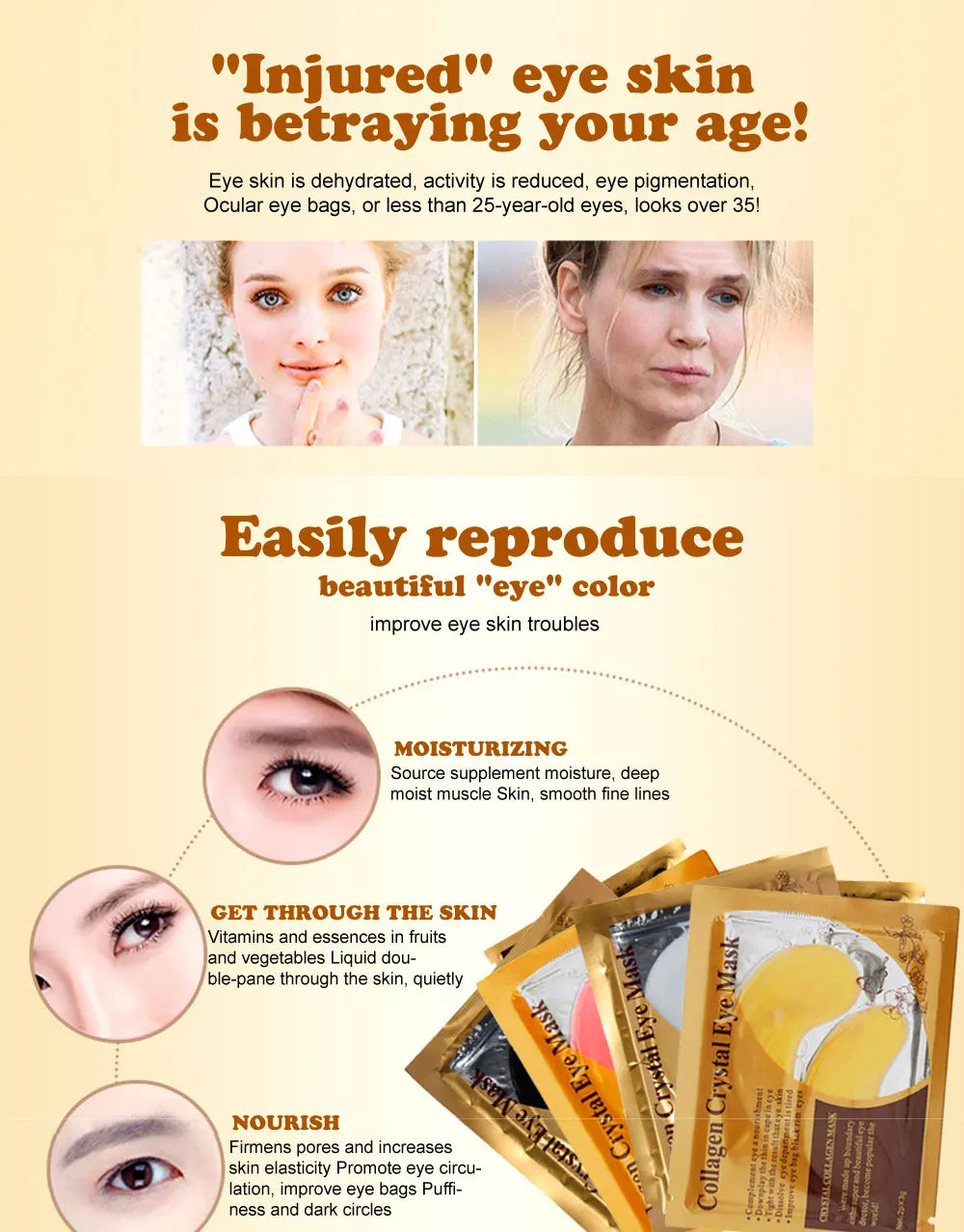20Pcs (10 Pairs) Gold Collagen Crystal Eye Masks – Firming, Moisturizing & Nourishing Eye Patches for Skincare