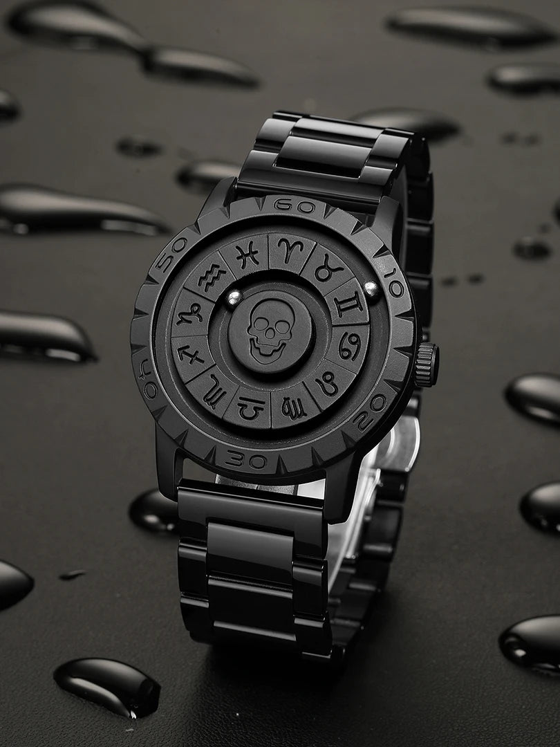 RBB New Men’s Black Stainless Steel Quartz Wristwatch – Magnetic Bead Pointer, Conceptual Dial, Casual Style