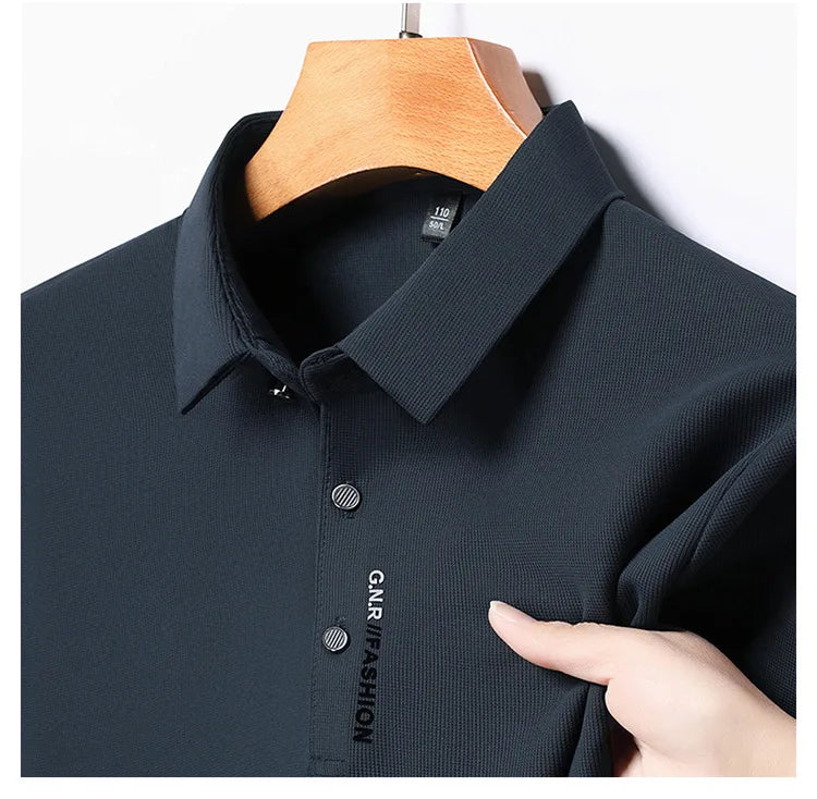 RBB 2025 Men’s Breathable Short Sleeve Solid Color Polo Shirt – Comfortable Elastic Casual Business Top