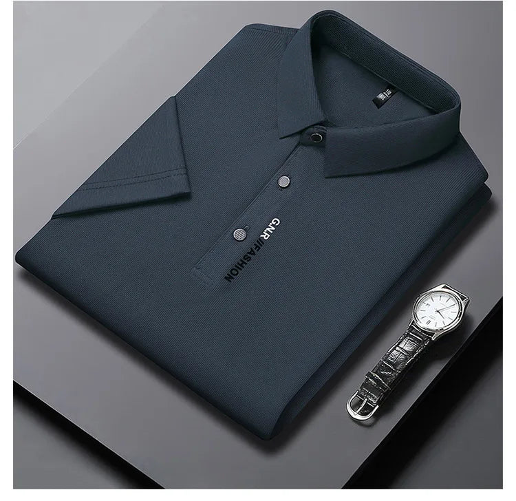 RBB 2025 Men’s Breathable Short Sleeve Solid Color Polo Shirt – Comfortable Elastic Casual Business Top