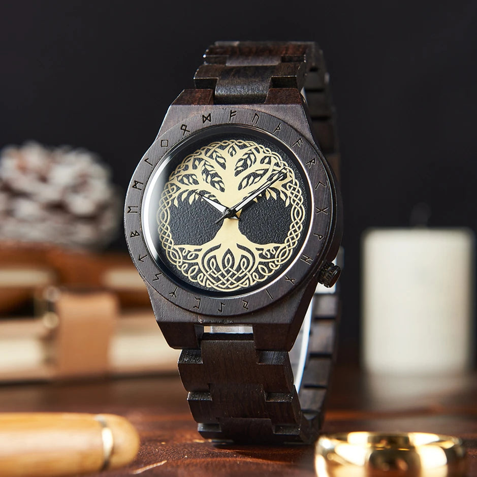 RBB Viking Wooden Wristwatch for Men – Vintage Style with Quartz Movement | Customizable