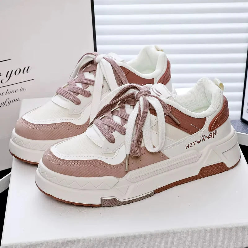 Women’s Platform Sneakers – Autumn 2025, White Breathable Non-Slip Lace-Up Casual Shoes