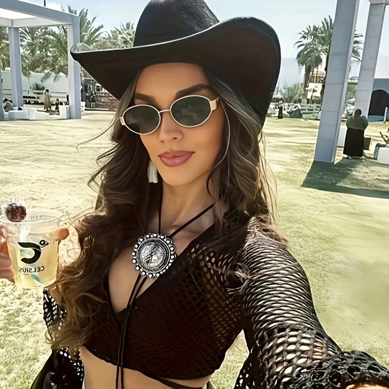 RBB Small Oval Retro Metal Frame Glasses – Unisex Festival Essential Eyewear