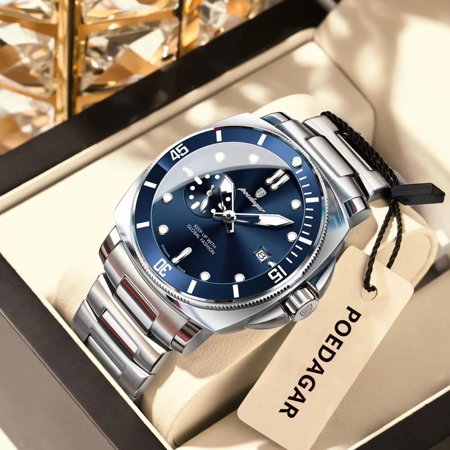 RBB Luxury Men's Quartz Watch – Stainless Steel, Waterproof, Luminous, Date Display, Business Style